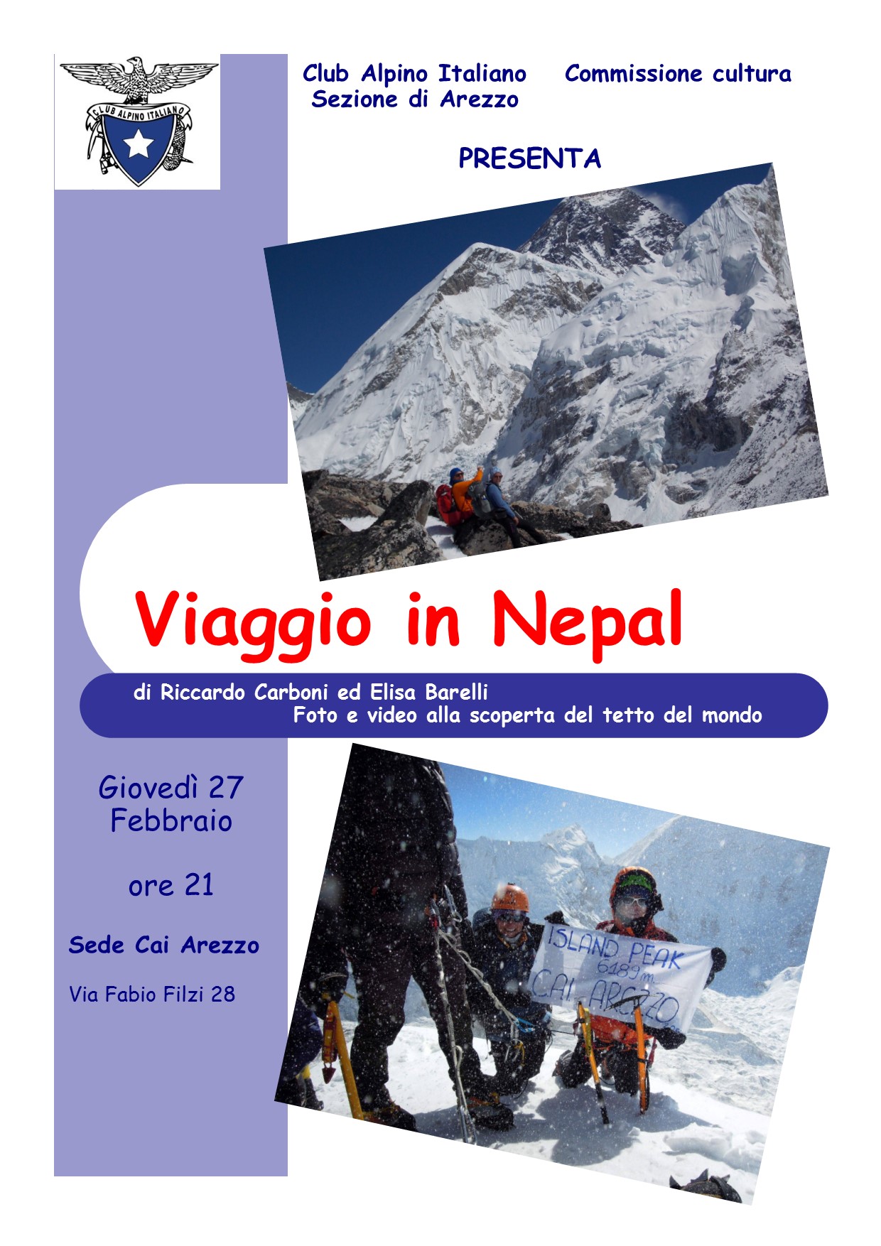Giovedì 27 febbraio  Proiezione 'Viaggio in Nepal'